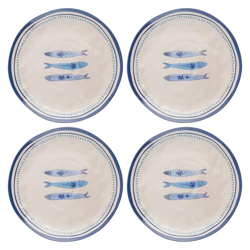 Karma, 8.75 inches Melamine Salad Plates Set of 4, Reusable Dishwasher Safe Plates for Outdoor and Indoor, Sardines - color: Sardines