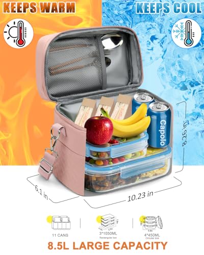 Capolo Lunch Box for Women Men Adults,Insulated Lunch Bag Leakproof Lunch Cooler Box with Removable Strap Cute Lunch Tote Bags Reusable Thermal Lunchbox for School Work Picnic(Small,Pink) - color: Pink, size: Small