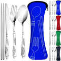 20PCS Premium Travel Utensils With Case, Stainless Steel Reusable Portable Utensils Set With Case, Lengnoyp Travel Silverware Set With Case for Lunch Box Camping, Silver - color: Thin Red blue green black
