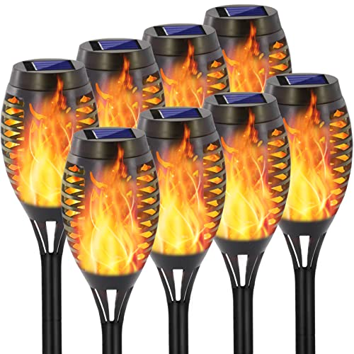 EOYIZW 8 Pack Solar Torch Light with Flickering Flame, 12 LEDs Solar Lights Outdoor, IP65 Waterproof Tiki Torches for Outside Landscape Decoration Outdoor Lights for Garden Yard Patio - color: Yellow, size: 12LED-8Pack