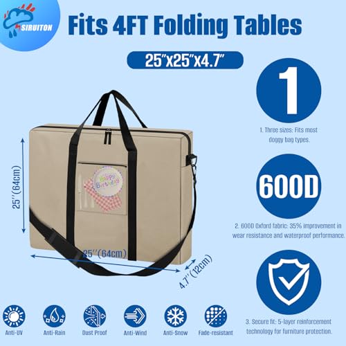 SIRUITON Folding Table Storage Bag, Portable 600D WaterProof Carry Bag for Folding Picnic/Camp Tables with Reinforcing Plate & Shoulder Strap, 25" D x 25" W x4.7 H Fits 4FT Folding Tables - size: Khaki - 4ft Folding Tables Bag