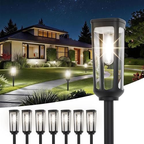 Solar Pathway Lights Outdoor Waterproof IP65, 8 Pack Cool White Solar Walkway Lights, Auto On/Off Outdoor Light for Lawn Garden Patio Driveway Decor Landscape Lighting - color: Cool Light, size: 8 Pack