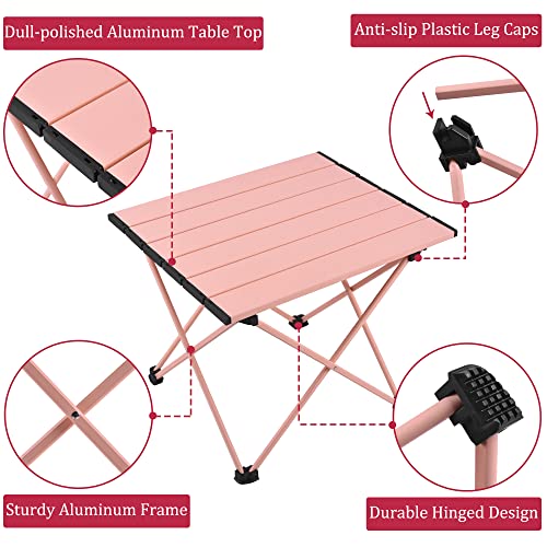 Grope Portable Beach Table for Sand with Aluminum Table Top, Folding Camping Table Easy to Carry, Prefect for Outdoor, Picnic, BBQ, Cooking, Festival, Beach, Home (Pink-S) - color: Pink, size: Small