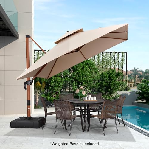 PURPLE LEAF 10ft Patio Umbrella with Base Outdoor Square Umbrella Large Cantilever Umbrellas Windproof Offset Heavy Duty Sun Umbrellas for Garden Deck Pool Patio, Beige - color: Beige, size: 10'X10', style: Base Included