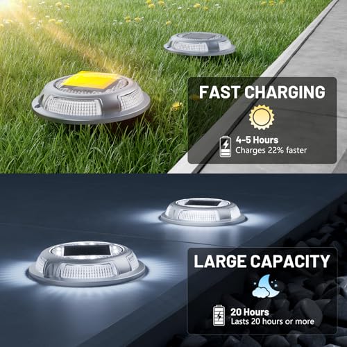 Solar Driveway Lights, 4 Pack Heavy Duty Driveway Lights Solar Powered 2 Color Mode (Cool/Warm White) IP68 Waterproof Outdoor Solar Deck Lights with Ground Stake for Pathway Garden Yard Walkway Dock - color: Cool White & Warm White, size: 4 Pack