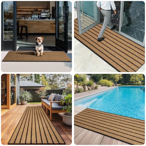 Outdoor Front Door Mat 32" x 48", Dirt Trapping Outside Entrance Rug, Non Slip Shoe Scraper, Heavy Duty Commercial Rug for Patio, Garage, Traffic Area, Office, Roll Packing - color: Coconut Husk Brown, size: 32" x 48"