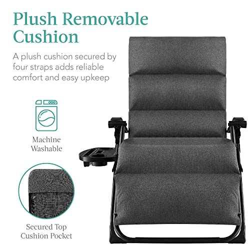 Best Choice Products Oversized Zero Gravity Chair, Folding Outdoor Patio Recliner, XL Anti Gravity Lounger w/Removable Cushion, Cup Holder, Side Tray, 350lb Capacity - Fossil Gray - color: Fossil Gray