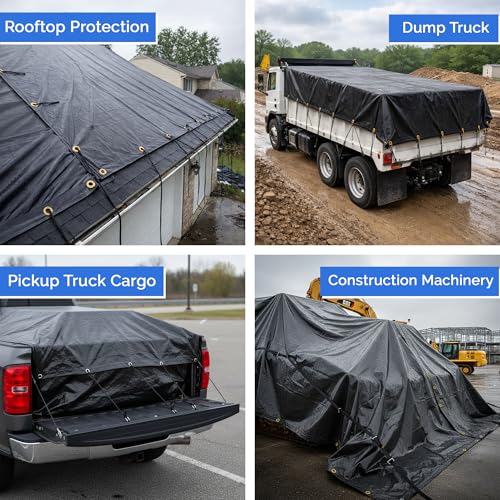 Covers & All Heavy Duty Waterproof Tarp – 18 Oz PVC Polyester Vinyl Tarp, Tear & UV Resistant with Reinforced Edges and Grommets for Industrial, Construction & Equipment Coverage (8 ft x 10 ft, Black) - color: Black, size: 8' H x 10' W