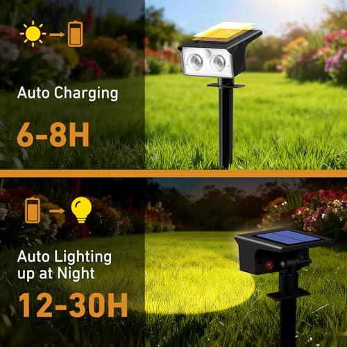 btfarm Solar Spot Lights Outdoor Waterproof, 2 Pack/3 Modes Motion Sensor Lights, Solar Powered Spotlights 2-in-1 Auto On/Off for Outside Pathway Yard Garden Landscape Lighting, Warm White - color: Warm White, size: 2 Pack
