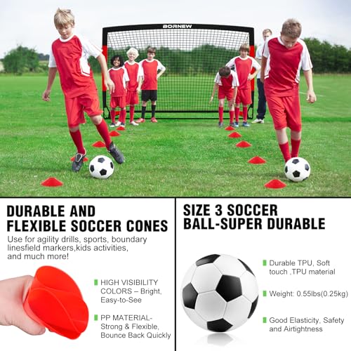 Kids Soccer Goal for Backyard Set - 2 Set of 7X5 / 6X4 ft Toddler Soccer Nets Training Equipment, Soccer Ball, Pop Up Portable Soccer Set for Kids and Youth Games and Training Goals Ages 3-16 Gift - color: 2.Black Red