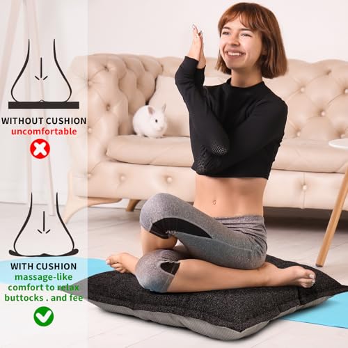SINSOSSO Large Floor Pillow 22", Thickened Bite-Size Memory Foam Square Non-Slip Cushion for Office Back Support/Indoor Yoga/Chair Seat, Fashionable Color-Blocked Fabric & Washable, Dark Brown, 1 PCS - color: Dark Brown
