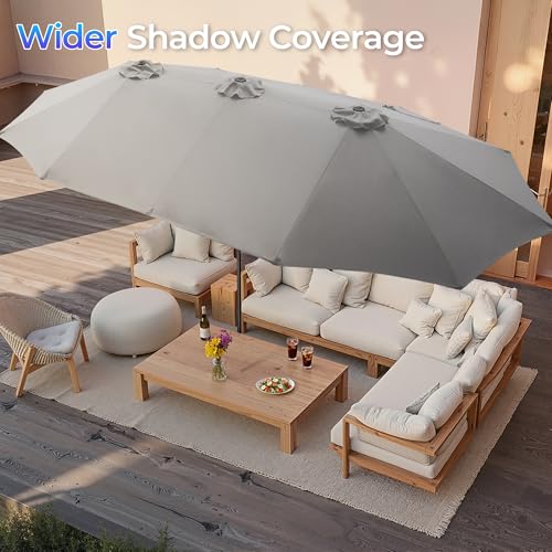SUPERJARE 15FT Outdoor Umbrella for Patio, Double sided Pool Umbrellas with Fade Resistant Canopy, Large Table Umbrella for Deck, Market, Backyard - Gray(No Base) - color: Gray, size: 15FT