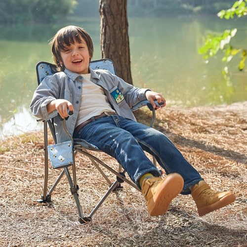 Busy Bee Oversized Kids Camping Chair with Cup Holder, High Back Toddler Chair Kids Folding Chair, Perfect for Beach & Outdoor, Supports 150 Lbs. - color: Print Bee Blue, style: Folding Chair