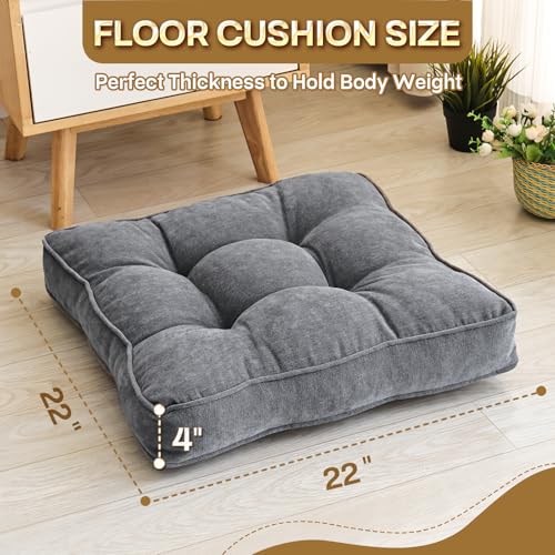 1 MIDDLE ONE Floor Pillow Set of 2, Memory Foam Floor Cushions for Adults, Large Meditation Pillow for Sitting, 22 x 22 Inches (Square | Grey) - color: Square | Grey