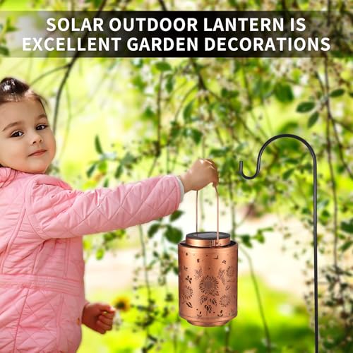 Tepaken Solar Outdoor Lanterns, Butterflies Garden Decor LED Light Hanging Waterproof Metal Lanterns for Patio, Pathway, Yard - style: Style_ Butterflies