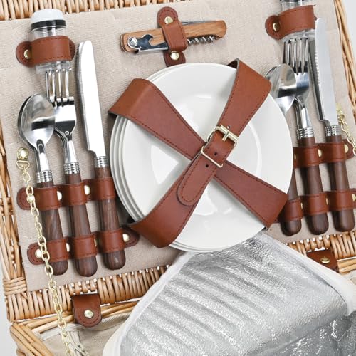 Picnic Basket with Blanket and Wine Pouch for 4, Wicker Picnic Set with Insulated Liner Cooler Bag Hamper for Camping,Wedding - Natural - color: Natural With Blanket for 4