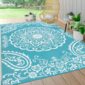Pauwer Reversible Outdoor Rug, 6'x9', Waterproof Polypropylene Patio Mat, RV, Balcony, Deck, Beach, Picnic - color: Boho Teal, size: 6' x 9' (Rectangular)