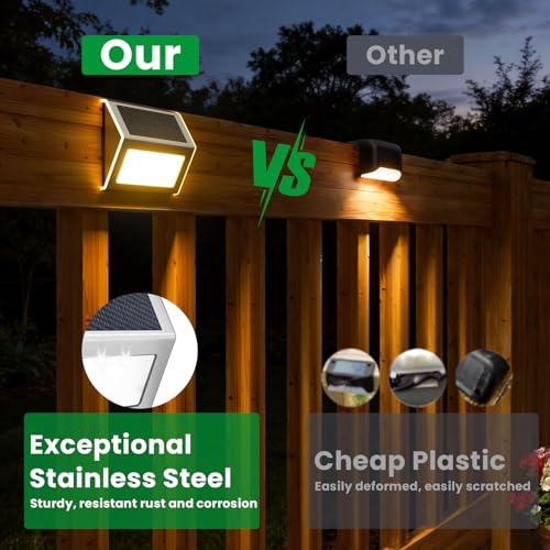 JSOT 12 Pack Solar Lights Outdoor Waterproof for Stairs - Solar Deck Lights Stainless Steel Step Fence Patio Post Wall Lamp for Garden Pathway Walkway LED Decor Light(Warm Light) - color: Warm White-12Pack