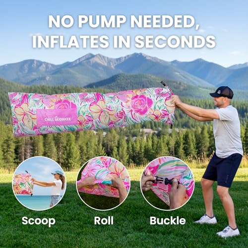 Portable Inflatable Lounger for Beach & Camping – Self-Inflating Air Couch, Beach Sofa, and Outdoor Lounge Chair for Relaxation and Comfort - color: Pink Lily