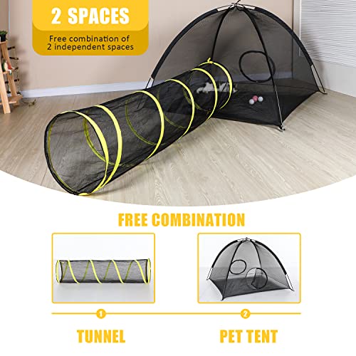 Outdoor Cat Enclosures Indoor, Portable Mesh Tent, Tunnel, Playhouse With Adjustable Harness and Leash for Walking, Colorful Tease Ball for Animals