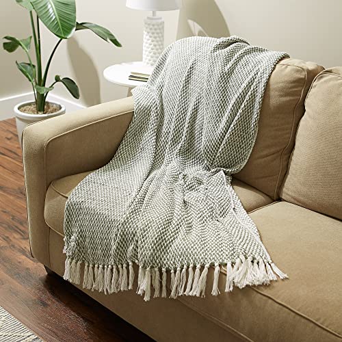 DII Woven Throw Collection 100% Cotton, Basketweave, 50x60, Artichoke Green - color: Artichoke Green, size: 50x60"