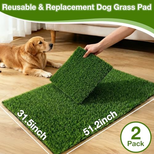 TOOKOO 2 Pack Fake Grass Pee Pad for Dogs Potty Traning - 31.5"x51.2" Replacement & Realistic Pet Artificial Grass Patch Turf Indoor Outdoor Use - size: 31.5inchx51.2inch - 2 Pack