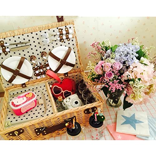 Storage Basket,Willow Picnic for 4 Wicker Set Hamper with Insulated Liner &Cutlery Service Kit, Accessories for Camping,Wedding,Valentine Day,Gift - color: A, size: 54x34x20cm