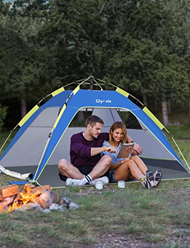Glymnis Pop Up Beach Tent Sun Shade Shelter for 3-4 Person with UPF 50+, Lightweight & Easy Setup, Vent Windows & Zippered Door, Extended Floor Family Instant Beach Tent - color: Dark Blue