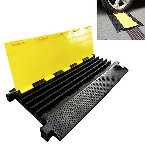 Reliancer 5 Channel Rubber Cable Protector Ramp Traffic Speed Bump 18000lbs Capacity Heavy Duty Cable Protective Cover Ramp Driveway Hose Cord Track Protector Wires Concealer w/Flip-Open Top Cover - size: 1 Pack 5-Channel