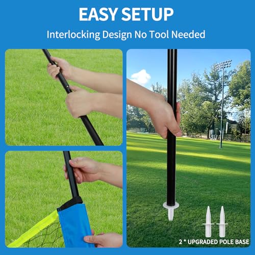 20FT Outdoor Volleyball Net Set System for Backyard Beach with Anti-Sagging Net, Iron Adjustable Height Poles, Soft PU Volleyball and Pump, Carry Bag - Instant Set Up & Durable - color: Blue and Green