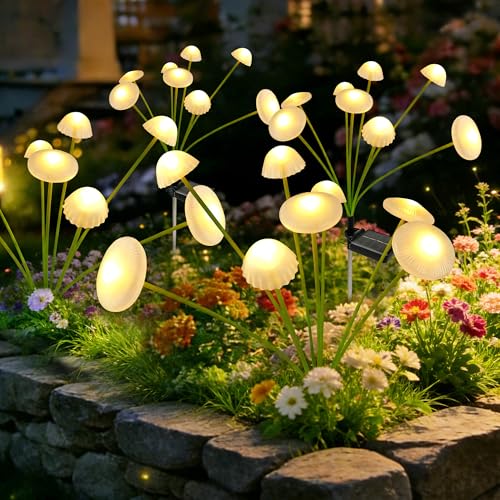 Solar Garden Lights Outdoor, 4Pack Solar Lights Garden Decor, Swaying Mushroom Lights Waterproof for Yard, Patio,Pathway Decoration,Gifts for Women,Mom(Warm White) - size: 4 Pack