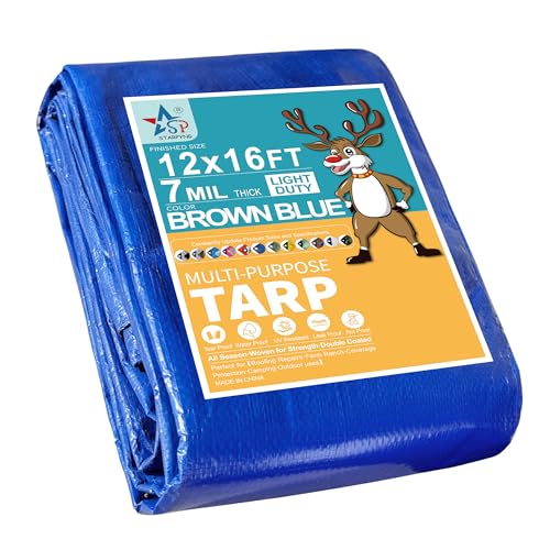 STARPYNG-7 Mil Blue 12x16 Feet Tarp-Multifunctional Blue Waterproof Tarpaulin-Waterproof, UV Resistant, Rip and Tear Resistant, Poly Tarpaulin with Reinforced Edges for Cover - color: Blue, size: 12x16FT