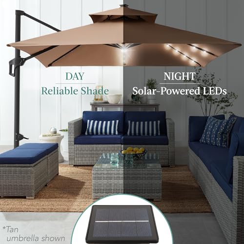 Best Choice Products 10x10ft Cantilever Patio Umbrella w/Base Included, Solar LED Lights 360 Rotation Large Offset Hanging Outdoor Shade for Deck Pool Backyard w/Stand – Amethyst Purple - color: Amethyst Purple, size: 10x10ft