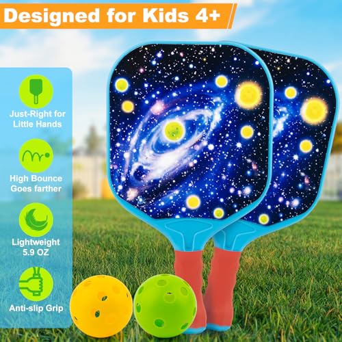 Outdoor Toys for Kids Pickleball Paddles - Outside Beach Yard Games Toy for Kid Ages 4-5-6-7-8-12 Year Old Boys & Girls Gifts, Balls Set of 2, Lightweight & Durable Grip for Small Hands, Beginner - color: YellowBlue