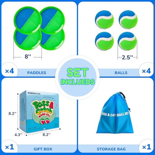 Upgraded Toss and Catch Ball Game Set, Beach Pool Toys Outdoor Games for Kids Toys, Outside Family Lawn Yard Games, for Boys Girls 3 4 5 6 7 8 9 10 11 12 Years Old - color: Blue Green, size: 4 Paddles 4 Balls