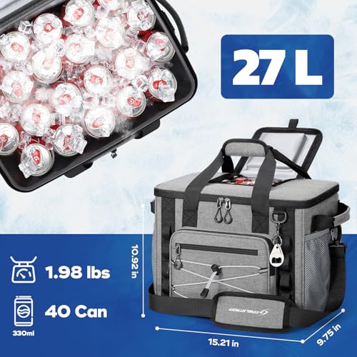 Maelstrom Soft Sided Cooler Bag, 30/40 Can Collapsible Insulated Ice Chest, Large Leakproof Portable Storage for Camping, Travel, Kayaking & Beach - color: 5.Gray with lid, size: 40 Can