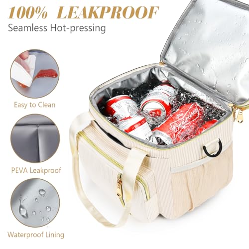 Lunch Box & Lunch Bag for Women, Large Insulated Adult Lunch Box Leakproof Lunchbox Cooler Bag for Work Picnic Beach,16L, Cream - color: Soft Cream
