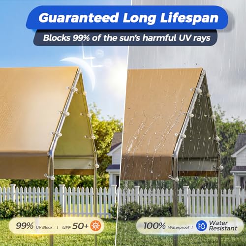 13x20 FT Carport Canopy Replacement Cover, Heavy Duty Car Garage Top Tent Shelter Tarp, Waterproof & UV Protected, Easy Installation with Ball Bungees, Beige (Frame Not Included) - color: Beige, size: 13'x20'