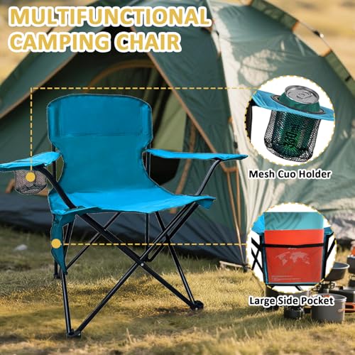 Folding Camping Chair with Cup Holder & Storage Bag, 225lbs Capacity, Large Anti-Sink Feet, Breathable PE Coated Fabric for Outdoor, Hiking, Beach, Fishing, Backpacking, 2PCS Blue - color: Blue, style: 2PACK