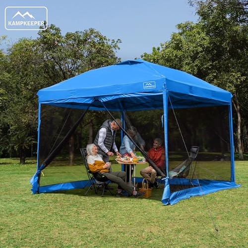 KAMPKEEPER 10x10 Pop-Up Canopy Tent, Waterproof, Portable Shade with Side Walls, Adjustable Instant Outdoor Shelter for Camping, Backyard, and Events, Light Blue - color: Light Blue