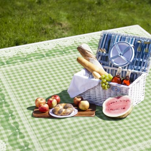 Qinyoung Bow Checkered Extra Large Picnic Blanket 79''x79'' Green Waterproof Foldable Blankets Sandproof Picnic Mat for Beach Spring Camping Grass Lawn Park Cute Couple Gifts Ideas Wedding Registry - color: Green, style: Bow Checkered