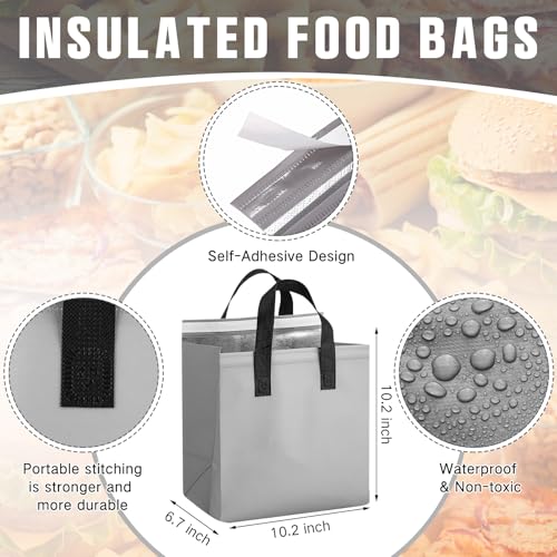 Kacctyen 50 Pcs Insulated Take Away Bags Bulk Thermal Insulation Food for Coffee Milk Tea Pizza Hot Cold Food Delivery Cooler Bag for Catering Restaurant Grocery Picnic, 9.5" x 9.5" x 6"(Grey) - color: Grey