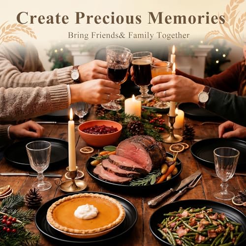 Dinner Plates Set 11 Inch, Unbreakable Wheat Straw Plates 8 PCS, Alternatives to Plastic Plates Rusable, Microwave Safe Camping Plates for Breakfast, Lunch, Dinner - Black - color: Black, size: 11 Inch