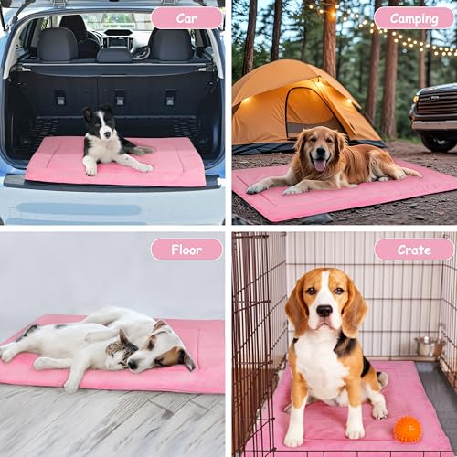 Kritter Planet Waterproof Foldable Dog Bed Pad for Camping & Travel, Portable Roll-Up Dog Bed Car Seat Pet Cushion Mat with Handles for Small & Medium Dogs, Indoor & Outdoor Use, Pink - color: Pink, size: 31"x24"