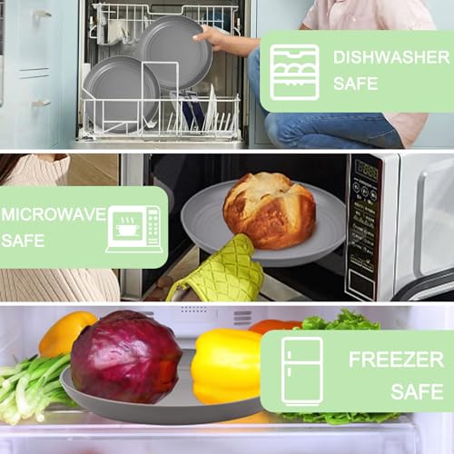 supernal 16pcs Dark Grey Wheat Straw Plates, Deep Dinner Plastic Plates, Reusable Plate, 10 inch Unbreakable Plate Set for Picninc, Camping, Lightweight Microwave Dishwasher Safe - color: Dark Gray