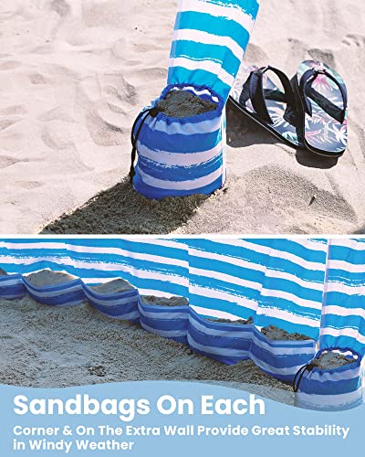 Qipi Beach Cabanas for Sand, Beach Canopy with Sandbags & Side Wall for Family, Easy Set Up Sun Shelter, UPF 50+ UV Protection with Roof Vent - color: 6' x 6' Blue Stripes with Changing Room