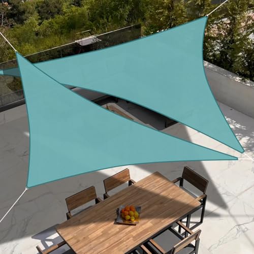 TANG 5'x6'x8' Waterproof Sun Shade Sail Triangle Outdoor Canopy UV Block Shade Cloth with Curved Edge for Patio Backyard Pool Pergola Cover, Turquoise - color: Turquoise, size: 5'x6'x8'