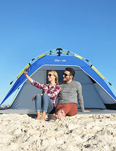 Glymnis Pop Up Beach Tent Sun Shade Shelter for 3-4 Person with UPF 50+, Lightweight & Easy Setup, Vent Windows & Zippered Door, Extended Floor Family Instant Beach Tent - color: Dark Blue
