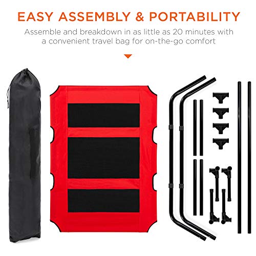 Best Choice Products 48in Elevated Cooling Dog Bed, Outdoor Raised Mesh Pet Cot w/Removable Canopy Shade Tent, Carrying Bag, Breathable Fabric - Red - color: Red, size: 48in