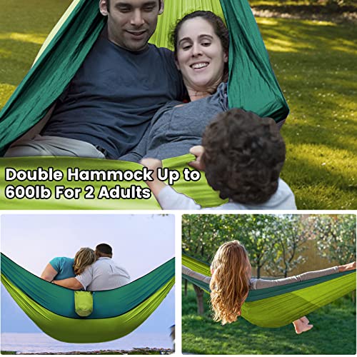 Camping Hammock with Mosquito Net & Rain Fly Tent Tarp & Tree Straps Portable Strong Nylon Hammock Parachute Tent w/Storage Bag for Camping Hiking Backyard Outdoor Backpacking Travel - color: Green+light Green